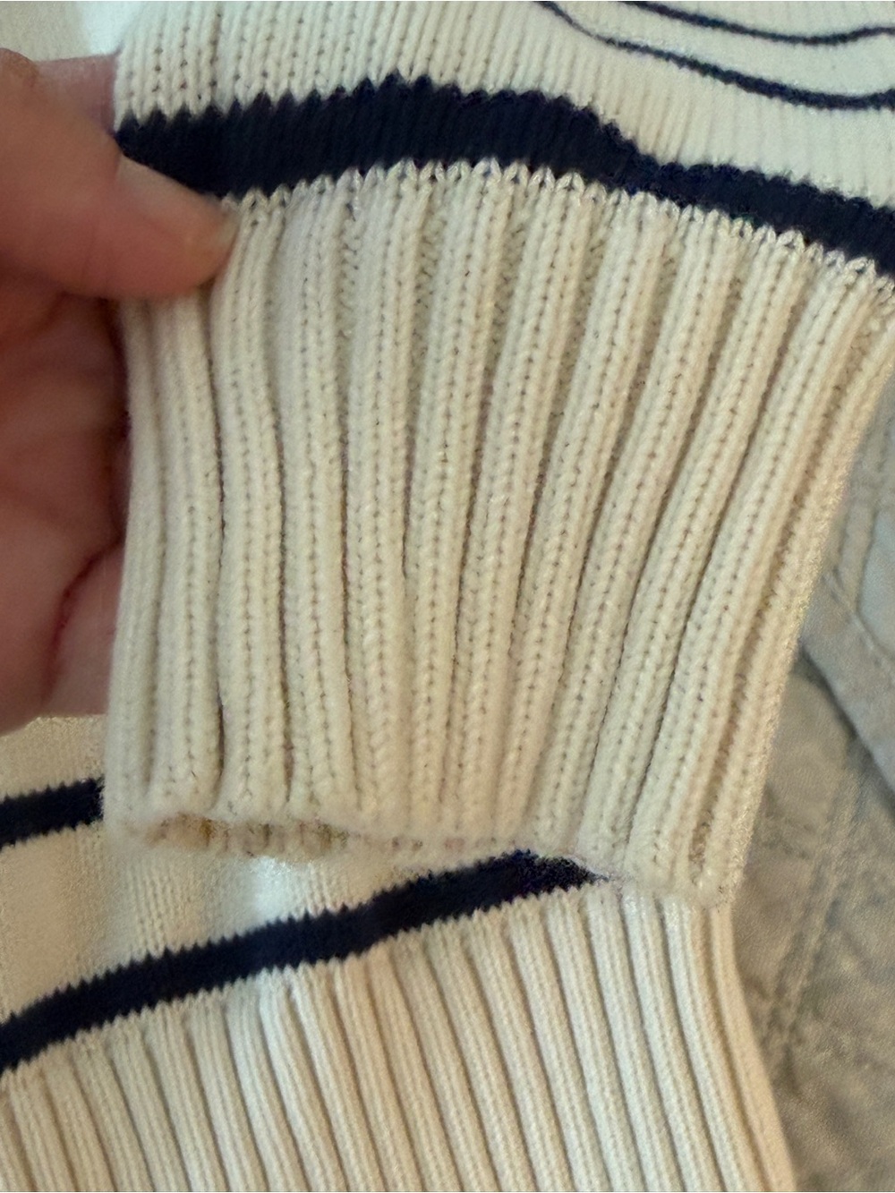 Brandy Melville Cream and Navy Blue Striped Crewneck Sweater - Women's OS - Picture 4 of 4